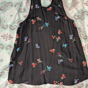 Floral Patterned Black Tank Top